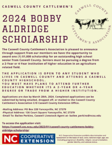 Cover photo for Caswell County Cattlemen's Bobby Aldridge Scholarship